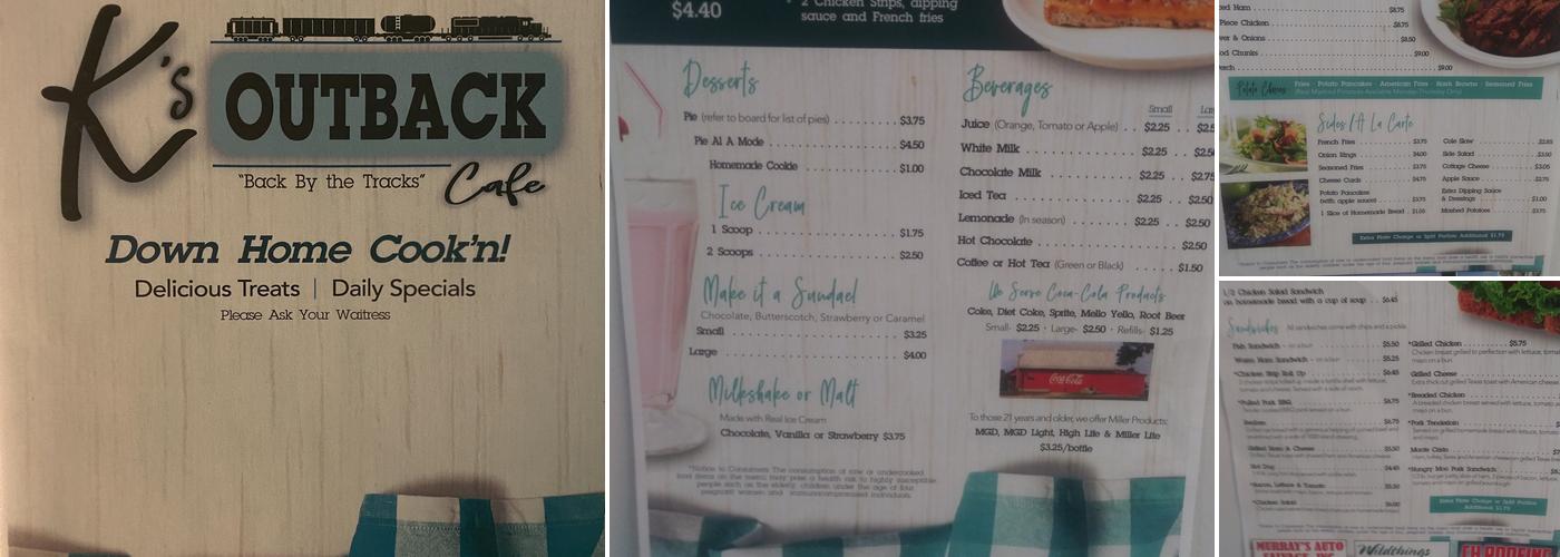 K's Outback Menu