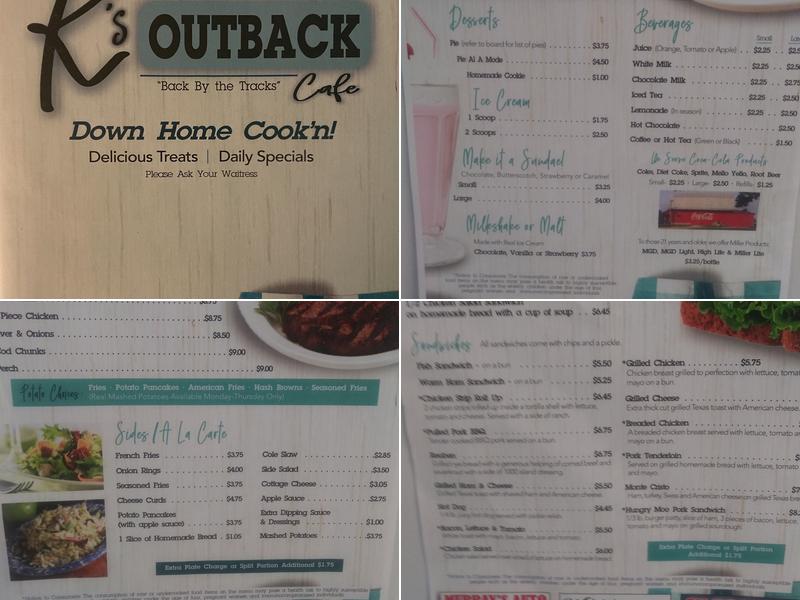 K's Outback Menu