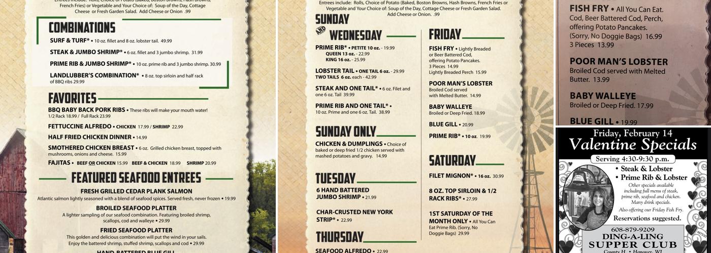 Ding-A-Ling Supper Club Menu