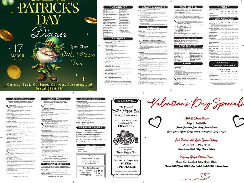 Villa Pizza Menu