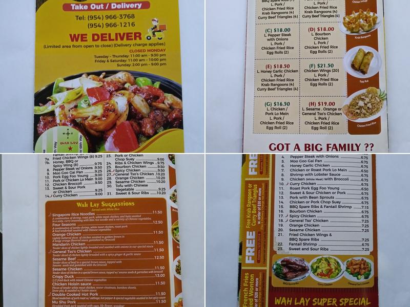 Wah Lay Chinese Take Out Restaurant Menu