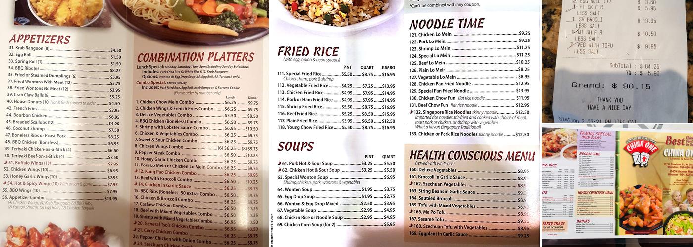 China One Miramar Location Menu