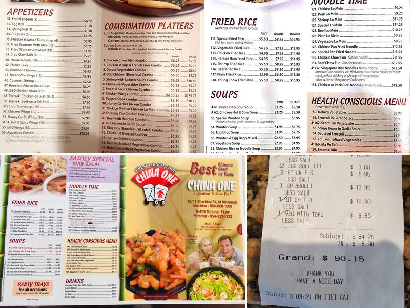 China One Miramar Location Menu