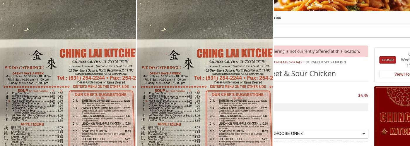 Ching Lai kitchen Menu