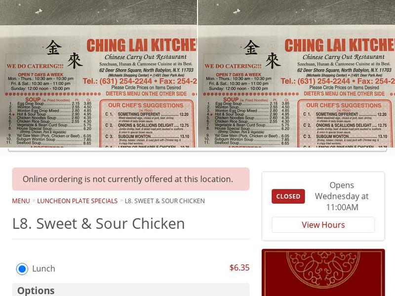 Ching Lai kitchen Menu