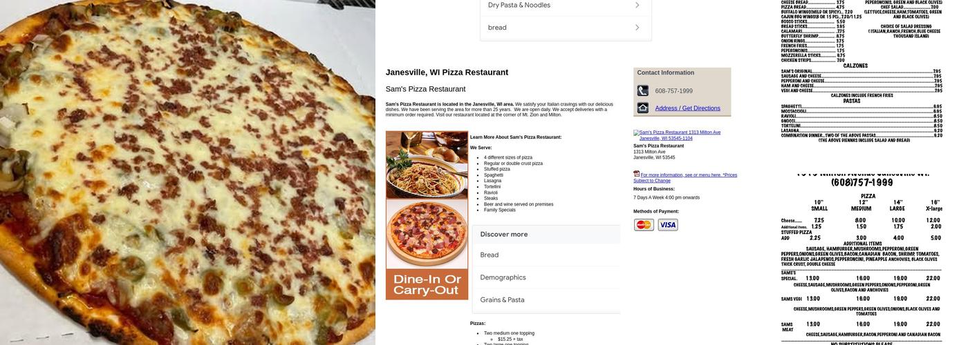 Sam's Pizza Menu