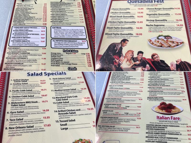 Yesterday's Diner Menu