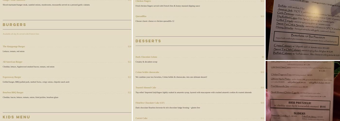 Butterfields Menu