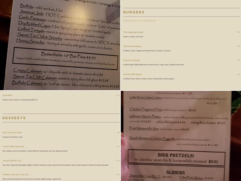 Butterfields Menu
