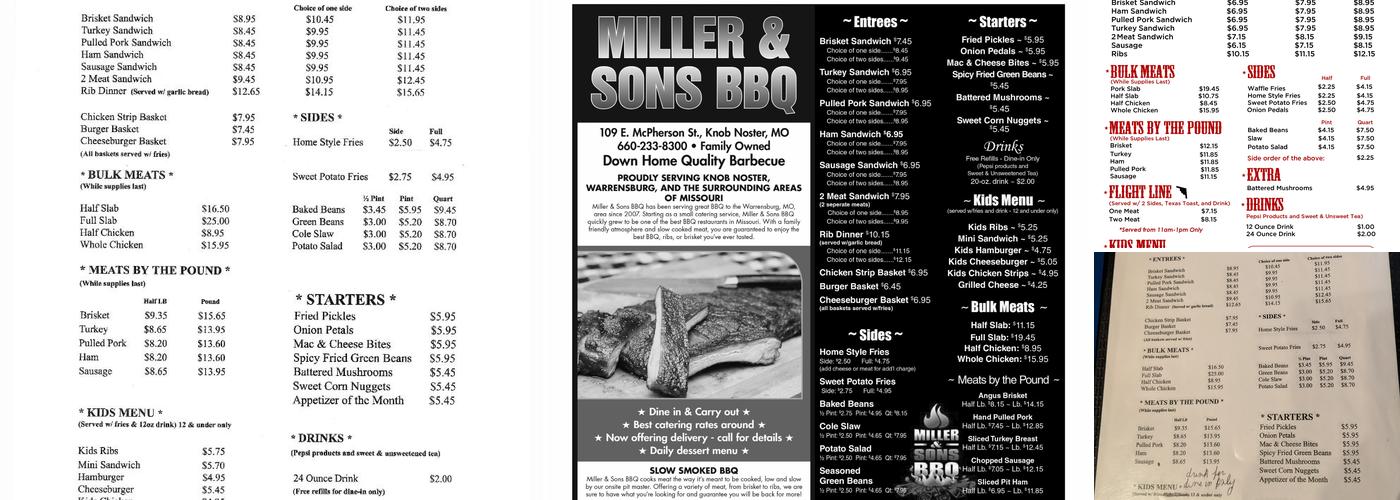 Miller & Sons BBQ Menu