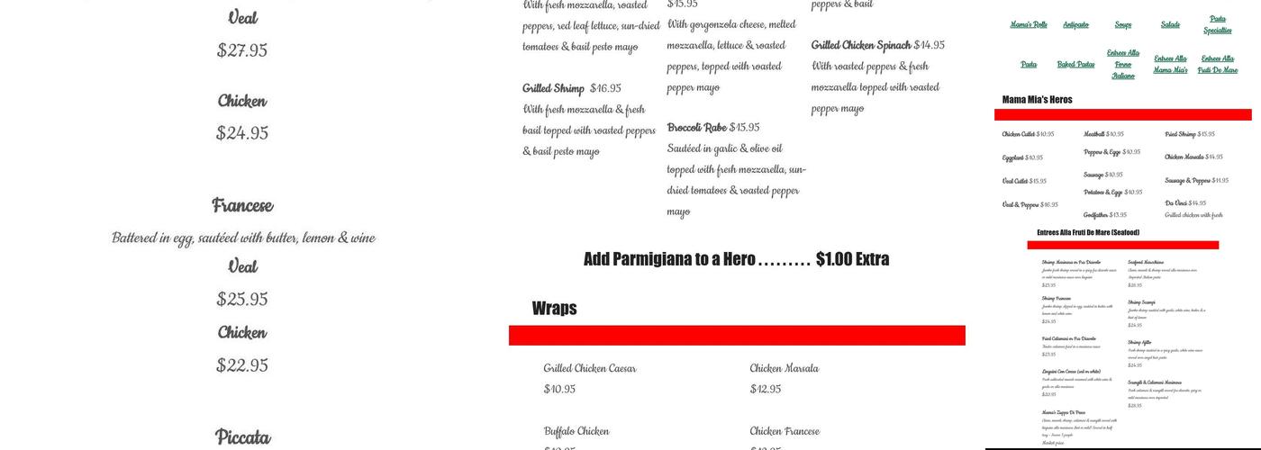 Mama Mia's Pizza Menu