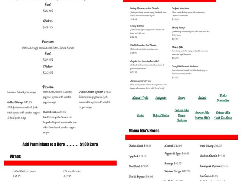 Mama Mia's Pizza Menu