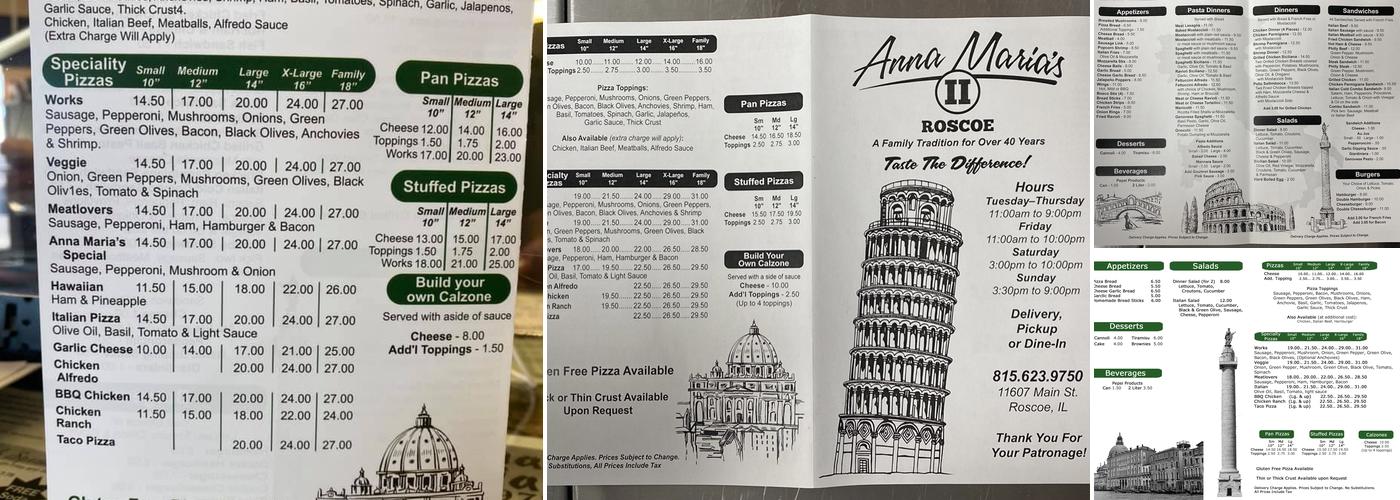 Anna Maria's II In Roscoe Menu