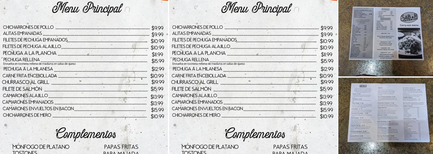 Sabor Bar and Grill Menu