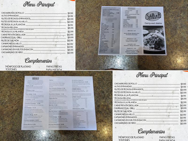 Sabor Bar and Grill Menu
