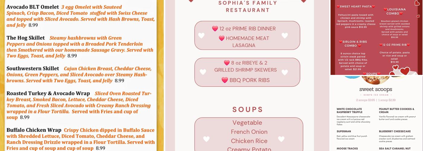Sophia's Restaurant Menu