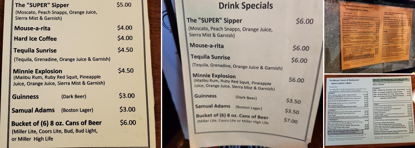 Mouse Tavern & Restaurant Menu
