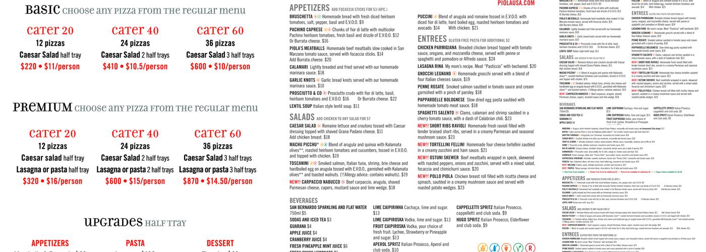 Piola Menu
