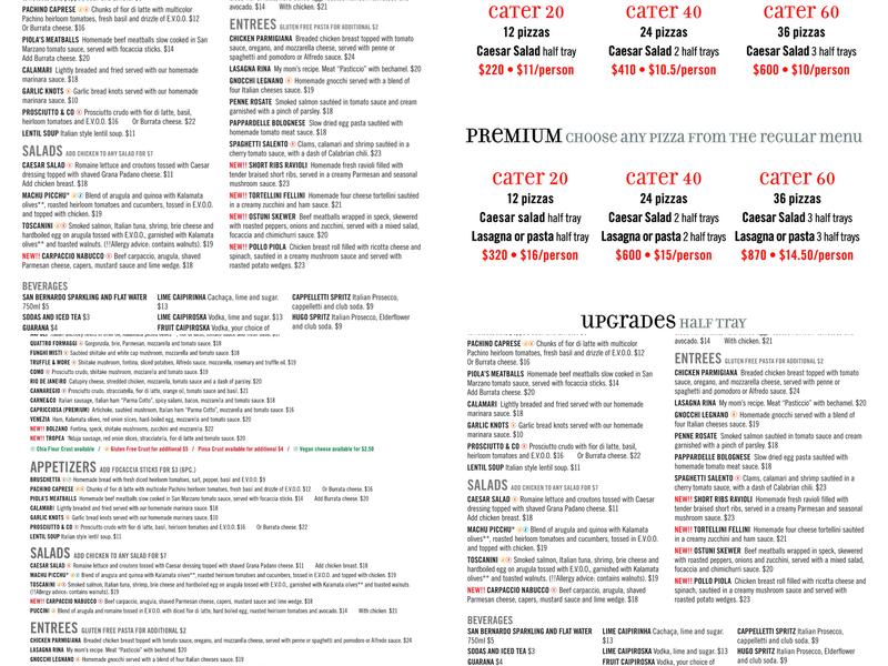 Piola Menu