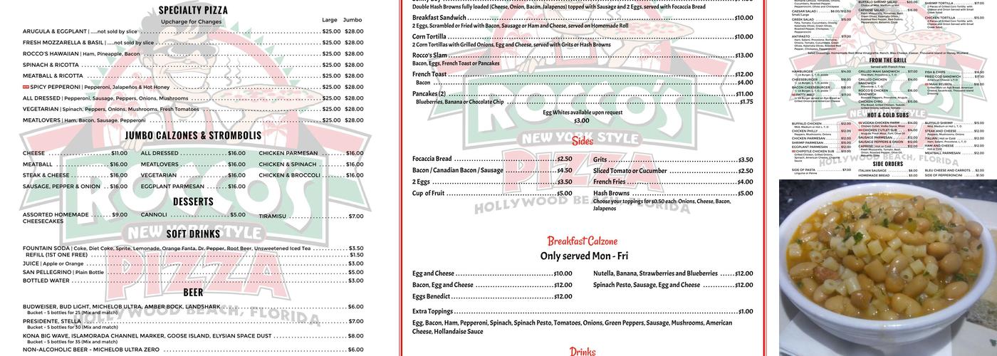 Rocco's Pizza Menu