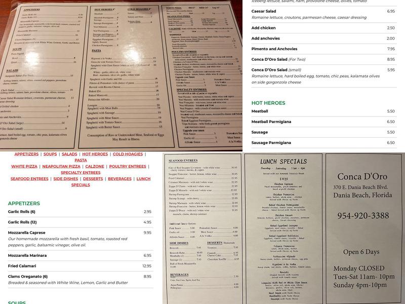 Conca D'Oro Pizza & Pasta Menu