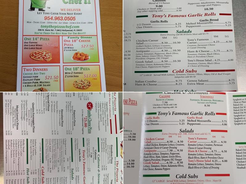 Tony the Pizza Chef II Menu