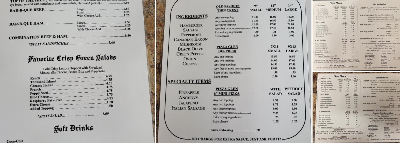 Pizza Glen Menu