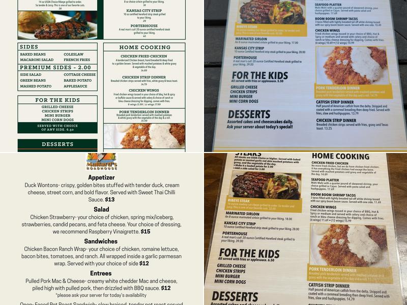 Mallard's Roadhouse Menu