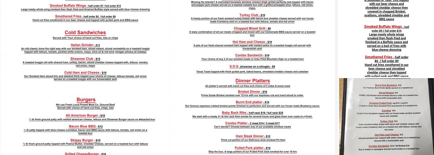 Shawnee Mound BBQ Menu