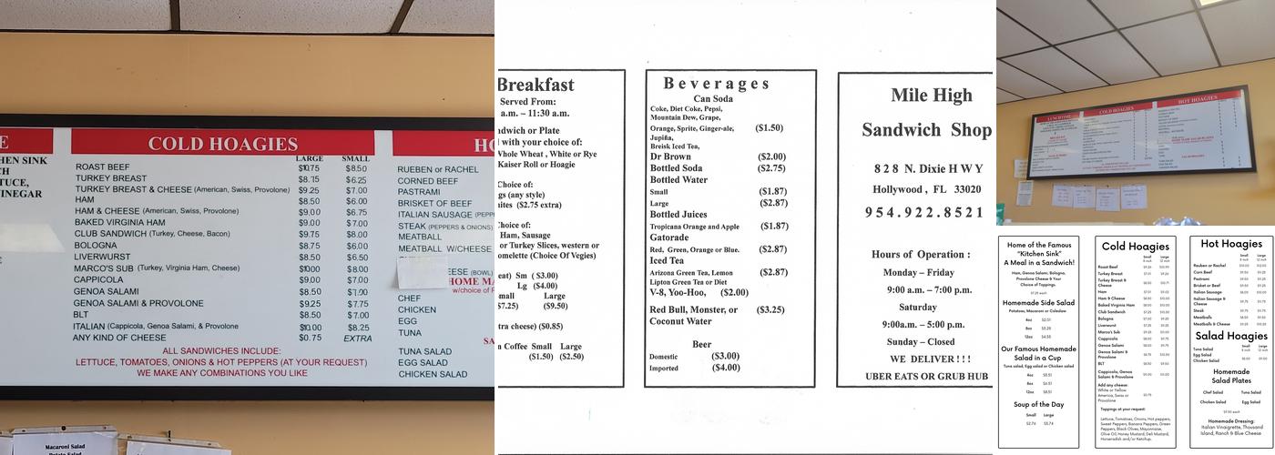 Mile High Sandwich Shop Menu
