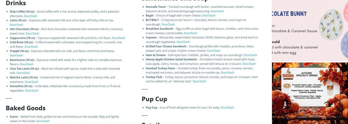 DaCapo Coffee Menu