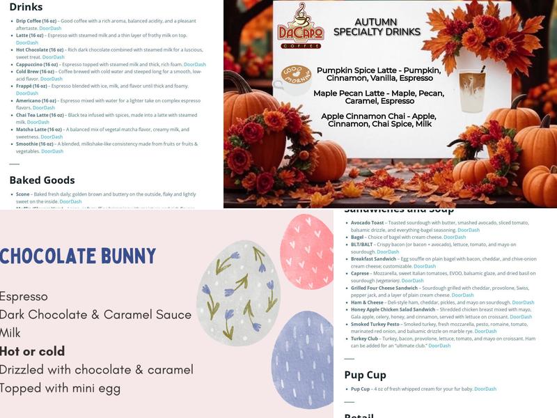 DaCapo Coffee Menu