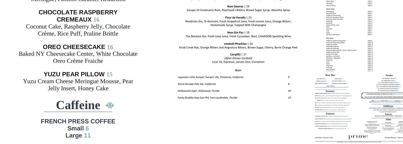 Diplomat Prime Steak & Seafood Menu