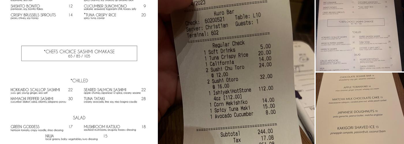 Kuro (in Seminole Hard Rock Hollywood) Menu