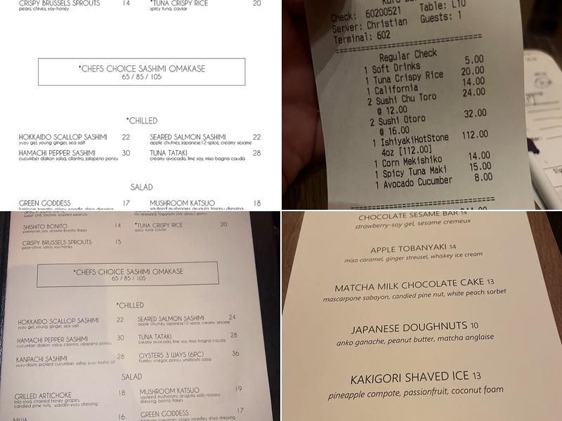 Kuro (in Seminole Hard Rock Hollywood) Menu