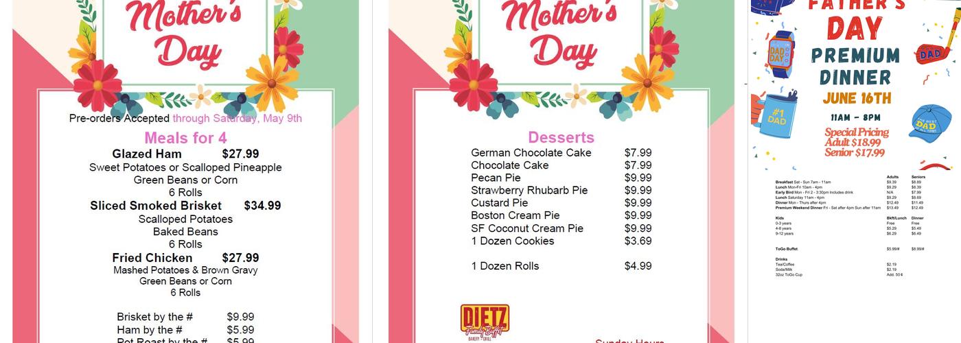 Dietz Family Buffet Menu