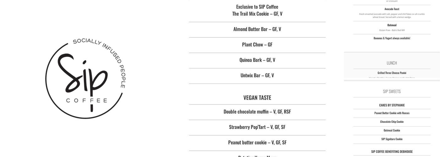 SIP coffee Menu