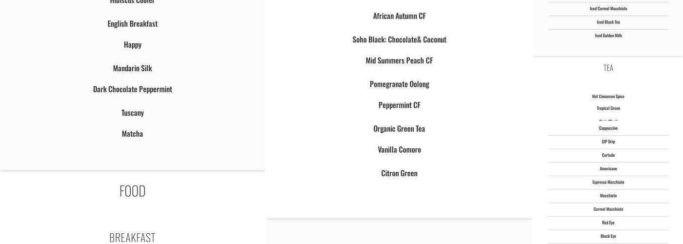 SIP coffee Menu