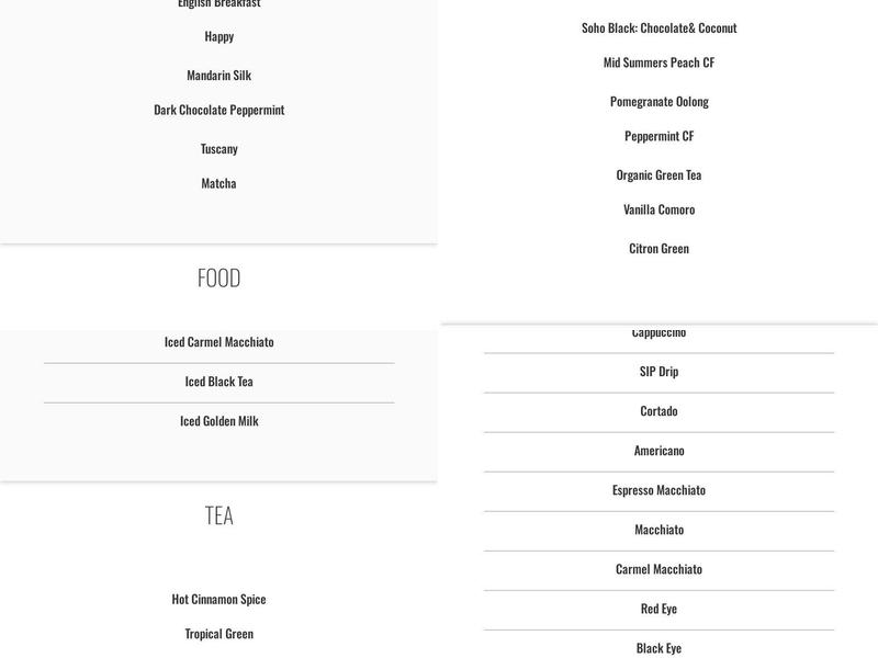 SIP coffee Menu