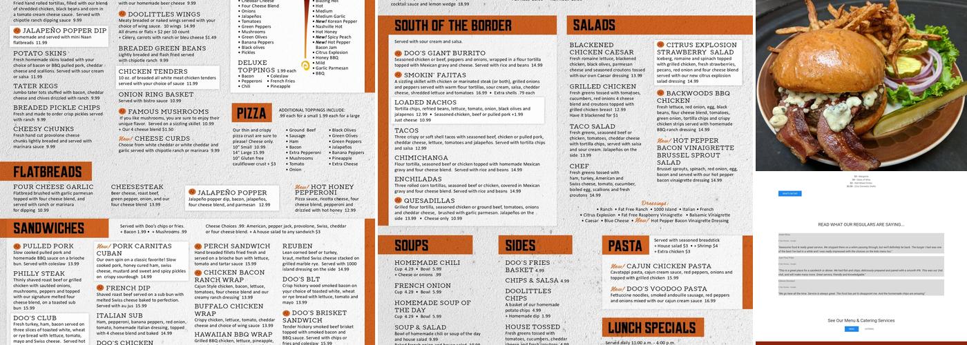 AJ's Doolittles Menu