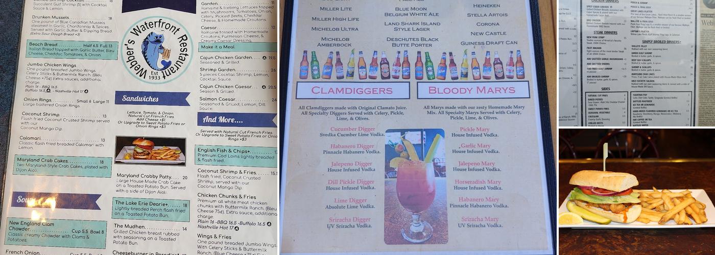 Webber's Waterfront Restaurant Menu