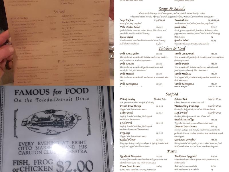 Angelo's Northwood Villa Menu