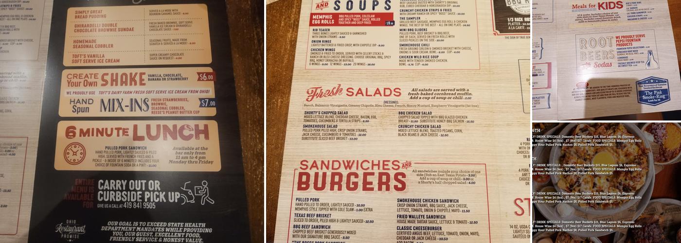 Shorty's True American Roadhouse Menu
