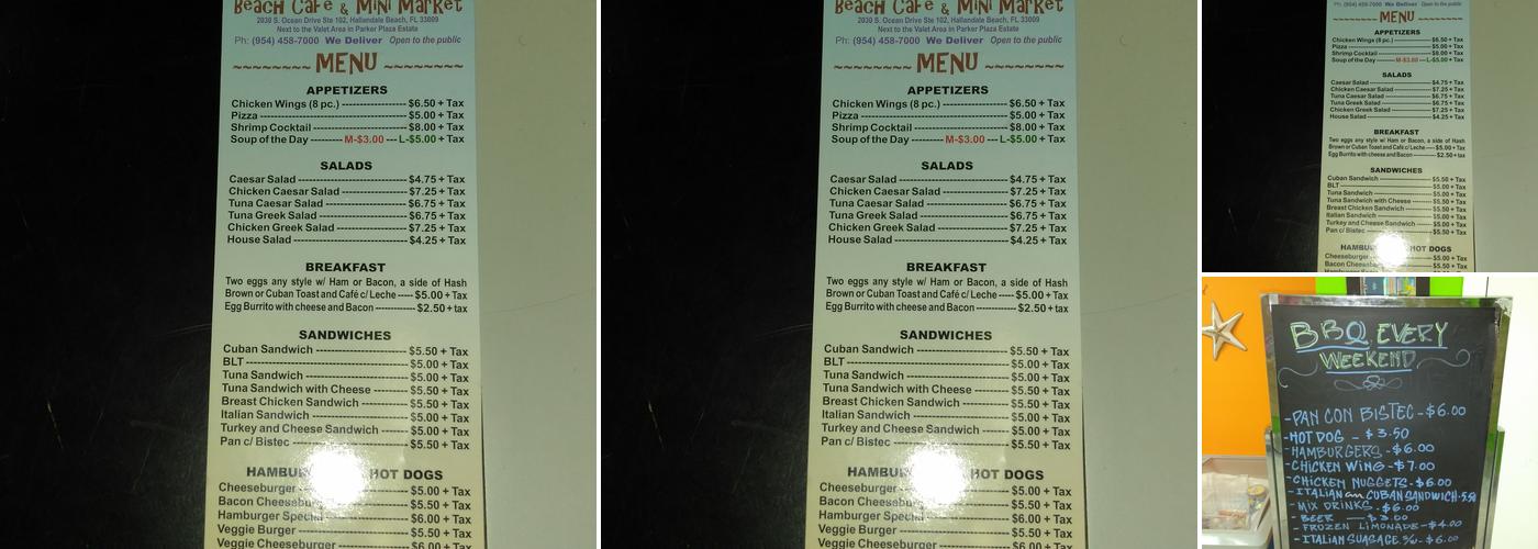 Beach Cafe & Mini Market Menu