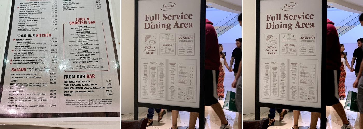 Piacere News & Cafe Menu