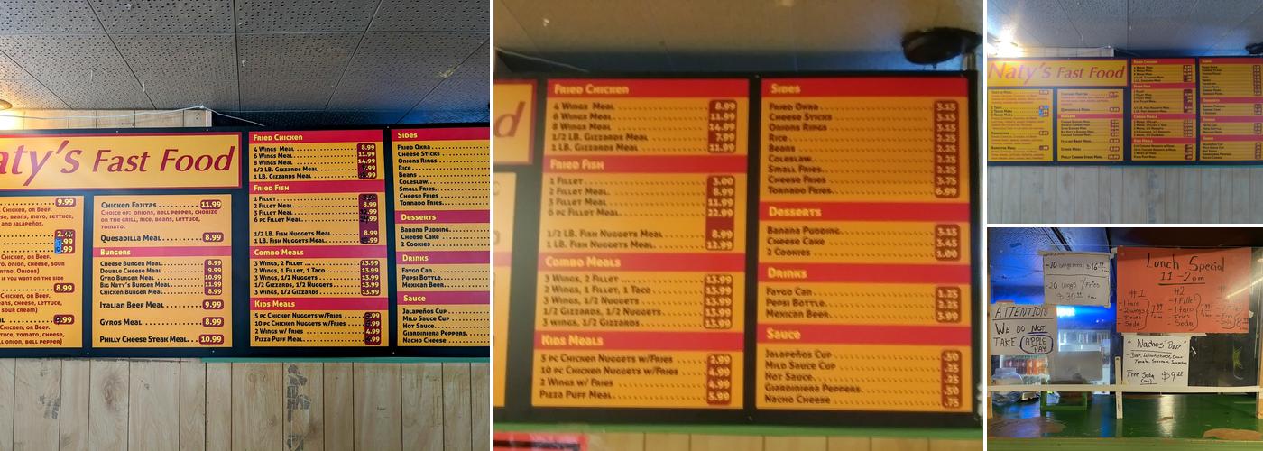 Naty's Fast Food Menu