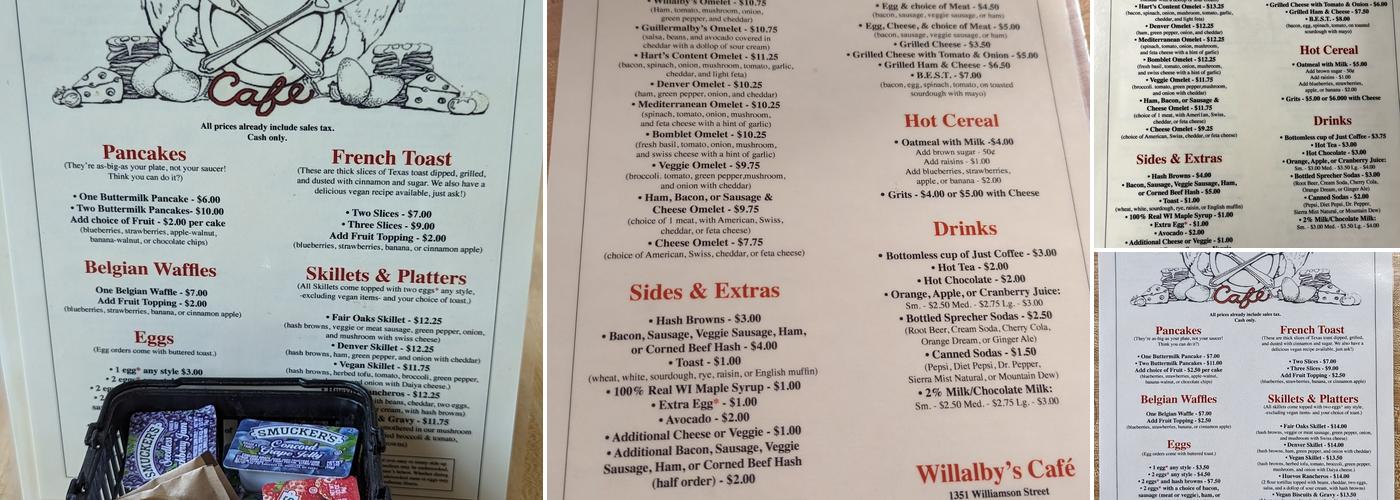 Willalby's Cafe Menu
