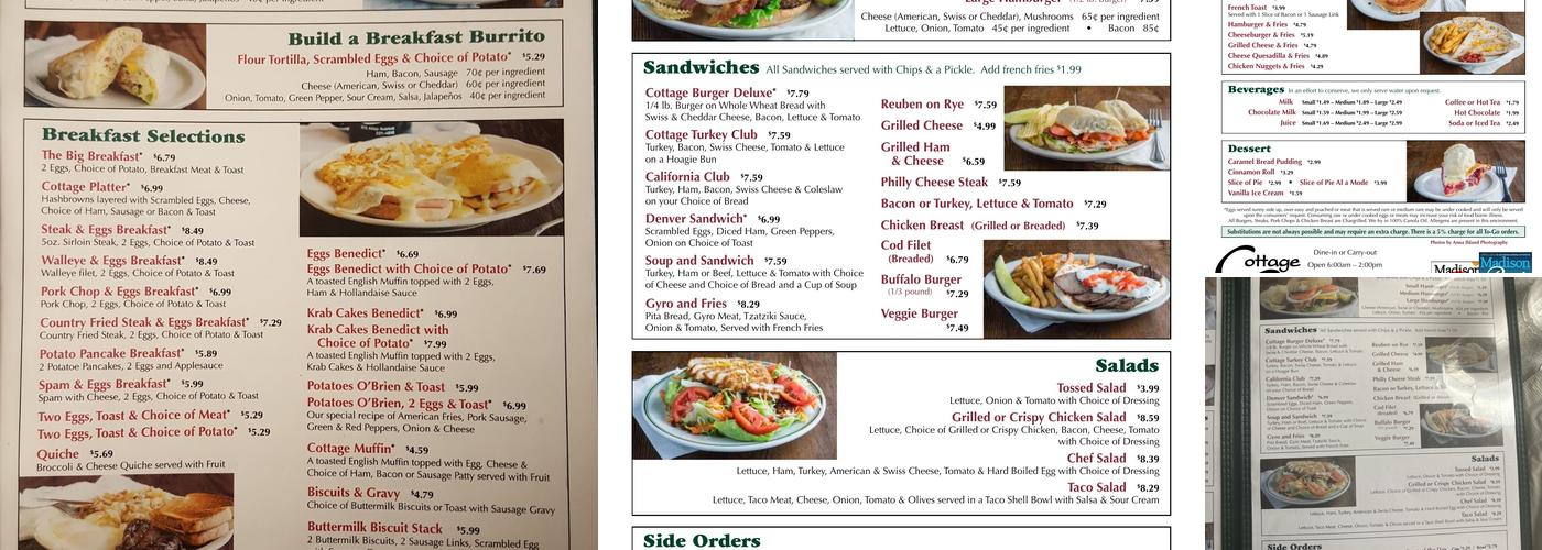 Cottage Cafe Menu