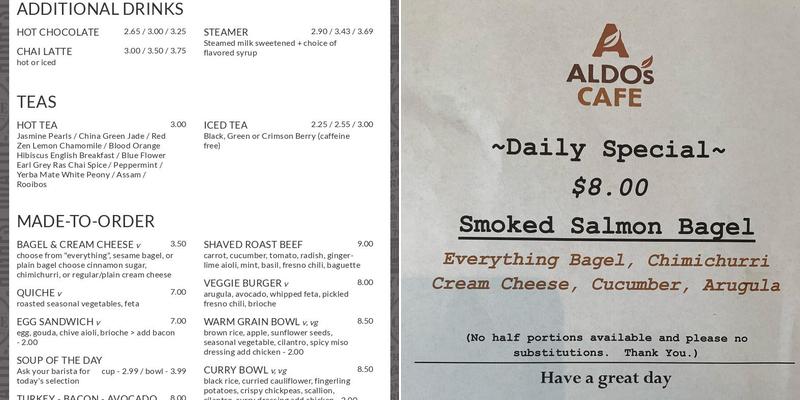 Aldo's Cafe Menu