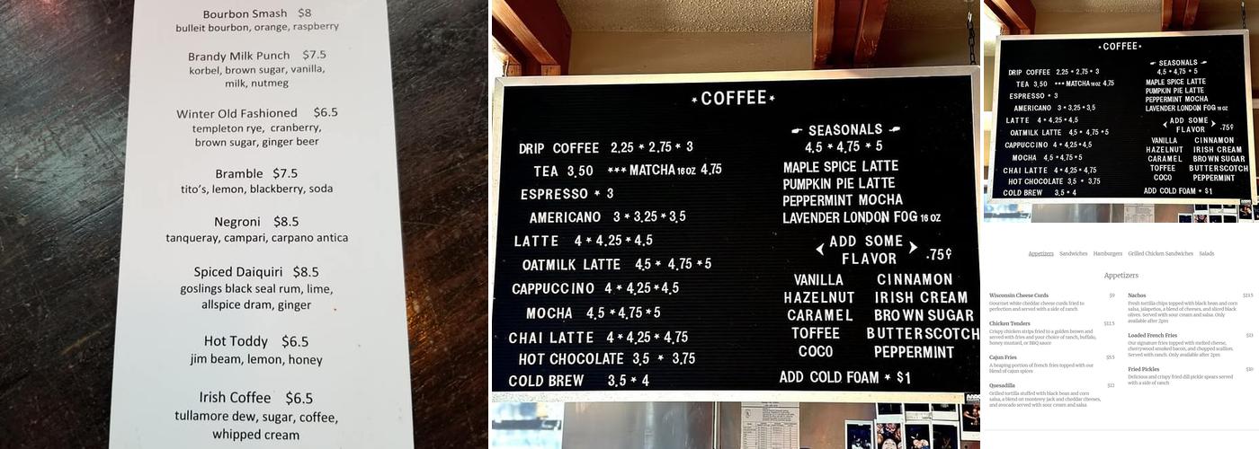 Library Cafe & Bar Menu